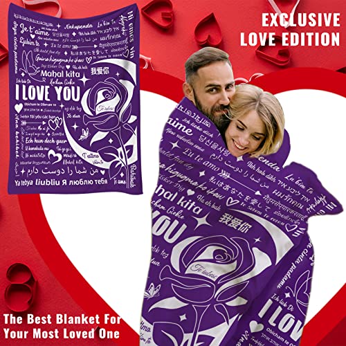 I Love You Gifts Blanket, 100 Languages Blanket Gifts for Mom Women Wife Girlfriend Mothers Day Anniversary Couple Birthday Soft Warm Flannel Hugs Throw Blankets 50"x60" Purple