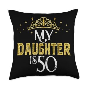 girly yellow crown 50th birthday gift for daughter my daughter is 50 years old 1973 50th birthday gifts throw pillow, 18x18, multicolor