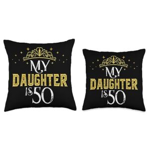 Girly Yellow Crown 50th Birthday Gift For Daughter My Daughter is 50 Years Old 1973 50th Birthday Gifts Throw Pillow, 18x18, Multicolor