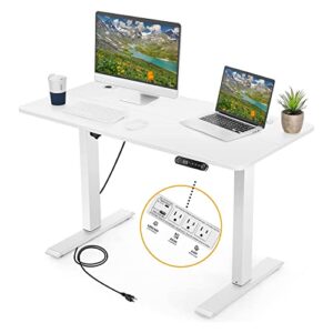legooin electric standing adjustable height desk 48'' x 24''sit stand desk with charging station, 2 usb ports, 3 power outlets, 27''-45'' lifting range stand up desk(white)