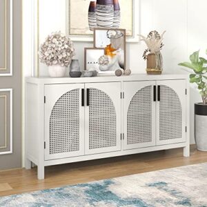 merax white wood farmhouse buffet sideboard rattan door coffee bar storge cabinet console table for living room bedroom kitchen, type 1