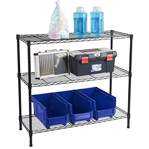 Ymlpre 3 Tier Shelving Unit NSF Wire Storage Shelves Heavy Duty Metal Height Adjustable Commercial Grade Steel Utility Layer Shelf Rack Organizer 198 LBS Capacity,35.43x13.78x31.5, Black 3-Tier