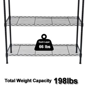 Ymlpre 3 Tier Shelving Unit NSF Wire Storage Shelves Heavy Duty Metal Height Adjustable Commercial Grade Steel Utility Layer Shelf Rack Organizer 198 LBS Capacity,35.43x13.78x31.5, Black 3-Tier