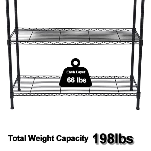 Ymlpre 3 Tier Shelving Unit NSF Wire Storage Shelves Heavy Duty Metal Height Adjustable Commercial Grade Steel Utility Layer Shelf Rack Organizer 198 LBS Capacity,35.43x13.78x31.5, Black 3-Tier