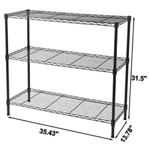 Ymlpre 3 Tier Shelving Unit NSF Wire Storage Shelves Heavy Duty Metal Height Adjustable Commercial Grade Steel Utility Layer Shelf Rack Organizer 198 LBS Capacity,35.43x13.78x31.5, Black 3-Tier