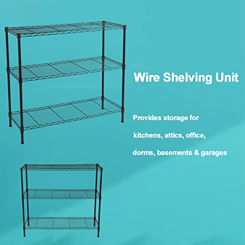 Ymlpre 3 Tier Shelving Unit NSF Wire Storage Shelves Heavy Duty Metal Height Adjustable Commercial Grade Steel Utility Layer Shelf Rack Organizer 198 LBS Capacity,35.43x13.78x31.5, Black 3-Tier