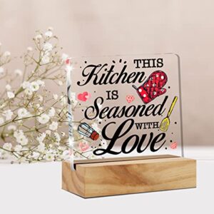 This Kitchen is Seasoned with Love Desk Decor Acrylic Desk Sign Funny Kitchen Acrylic Plaque Home Desk Shelf Decoration Gift 4.7"x4.7"