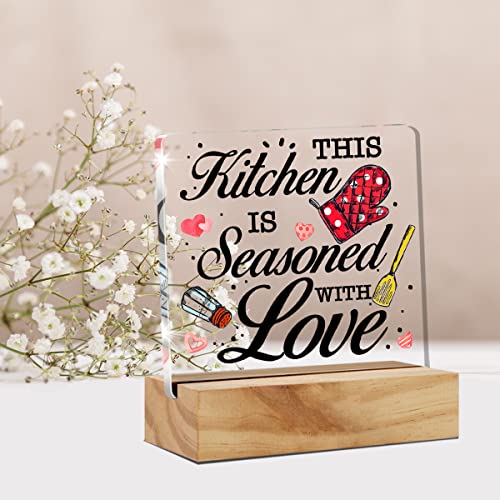 This Kitchen is Seasoned with Love Desk Decor Acrylic Desk Sign Funny Kitchen Acrylic Plaque Home Desk Shelf Decoration Gift 4.7"x4.7"