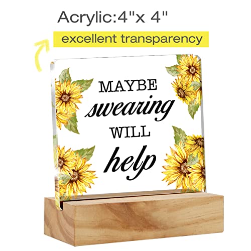 Maybe Swearing Will Help Quote Desk Decor Acrylic Desk Sign Humorous Acrylic Plaque Home Office Desk Shelf Decoration 4.7"x4.7"