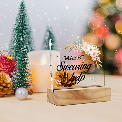 Maybe Swearing Will Help Desk Decor Acrylic Desk Sign Funny Acrylic Plaque Home Office Desk Shelf Decoration 4.7"x4.7"