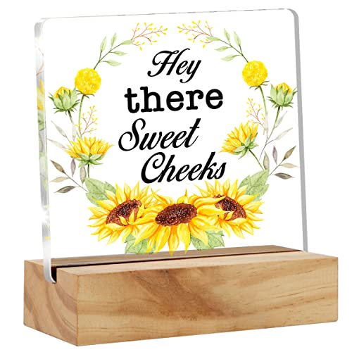 Bathroom Desk Decor Acrylic Desk SignHumor Hey There Sweet Cheeks Acrylic Plaque Home Restroom Desk Shelf Decoration 4.7"x4.7"