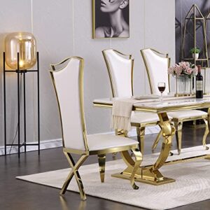 ACEDÉCOR Modern Dining Room Table with Gold Stainless Steel Metal U-Base in White Gold
