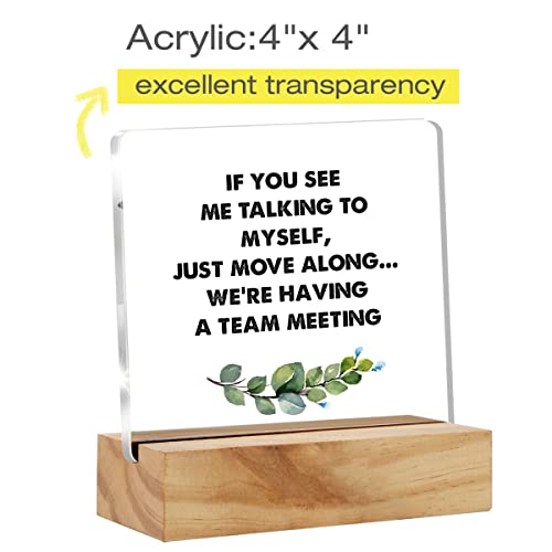 If You See Me Talking to Myself We're Having a Team Meeting Desk Decor Acrylic Desk Sign Funny Acrylic Plaque Home Office Room Desk Shelf Decoration Gift 4.7"x4.7"