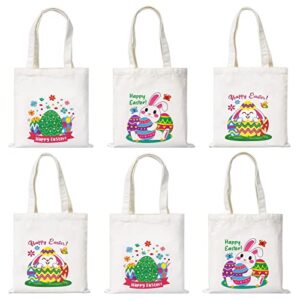 6 pcs 13.4" x 14.2" large easter tote bags for kids canvas easter egg hunt bag basket with handle reusable easter canvas totes spring party favor supplies