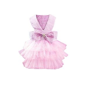 HonpraD Girl Puppy Clothes for Extra Small Dogs Cat Clothes Stripe Summer Bottoming Dress Dog Dress Pet Print Pet Clothes