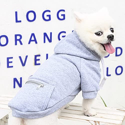 Clothes for Dogs Fleece Pet Autumn and Winter Cute Warm Zipper Pocket Sweatshirt Gray Hoodies Pet Clothes