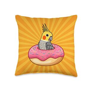 funny birds gifts for birders and bird breeders kawaii parrot in a donut i cockatiel throw pillow, 16x16, multicolor