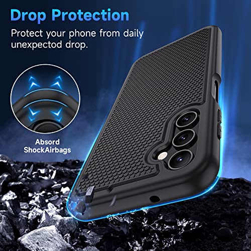 Huness for Samsung Galaxy A14 5G Case with Tempered Glass Screen Protector,Samsung A14 5G Case,Durable Armor & Resilient Shock Absorption Defender & Non Slip Textured Back Case - Black