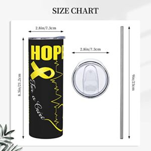 LIICHEES Hope For A Cure Childhood Cancer Awareness Stainless Steel Vacuum Insulated Tumbler 20oz Coffee Cups Travel Mug Water Cup with Leak-Proof Flip Lid Metal Straw Cleaning Brush