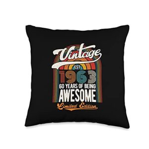 gtee 60th birthday limited edition version 2023 60 year old vintage born 1963 limited edition 60th birthday throw pillow, 16x16, multicolor