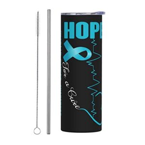 liichees hope for a cure ovarian cancer awareness stainless steel vacuum insulated tumbler 20oz coffee cups travel mug water cup with leak-proof flip lid metal straw cleaning brush