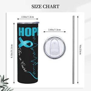 LIICHEES Hope For A Cure Ovarian Cancer Awareness Stainless Steel Vacuum Insulated Tumbler 20oz Coffee Cups Travel Mug Water Cup with Leak-Proof Flip Lid Metal Straw Cleaning Brush