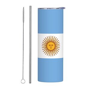 liichees flag of argentina stainless steel vacuum insulated tumbler 20oz coffee cups travel mug water cup with leak-proof flip lid metal straw cleaning brush