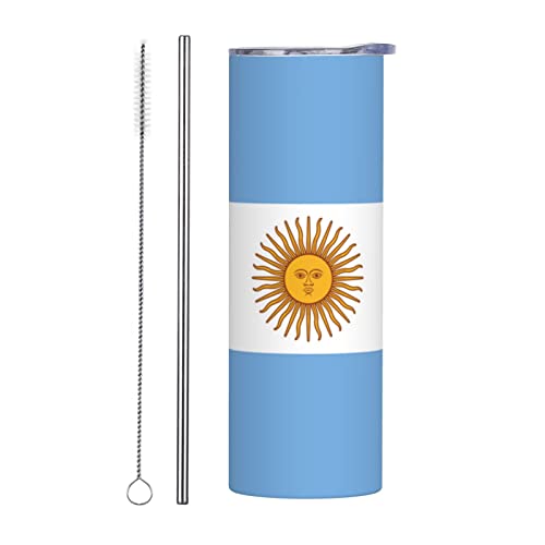 LIICHEES Flag of Argentina Stainless Steel Vacuum Insulated Tumbler 20oz Coffee Cups Travel Mug Water Cup with Leak-Proof Flip Lid Metal Straw Cleaning Brush