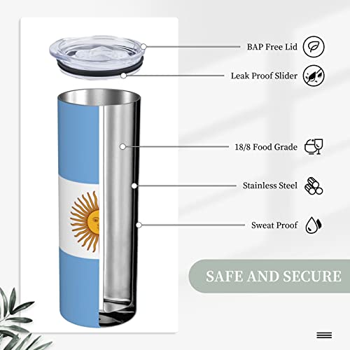 LIICHEES Flag of Argentina Stainless Steel Vacuum Insulated Tumbler 20oz Coffee Cups Travel Mug Water Cup with Leak-Proof Flip Lid Metal Straw Cleaning Brush