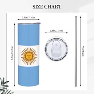 LIICHEES Flag of Argentina Stainless Steel Vacuum Insulated Tumbler 20oz Coffee Cups Travel Mug Water Cup with Leak-Proof Flip Lid Metal Straw Cleaning Brush