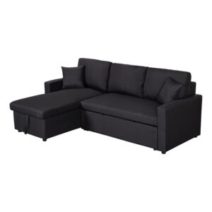 pemberly row black fabric reversible sleeper sectional sofa w/storage chaise