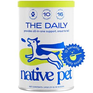 native pet - the daily dog supplement - 10 in 1 multivitamin for dogs - tasty scoop with dog vitamins & supplements - supplement for mobility, energy, gut, skin & coat - 16 active ingredients - 3.9 oz