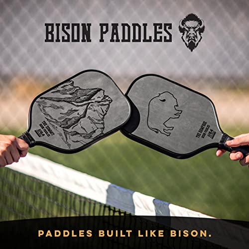 Bison Paddles: Carbon Fiber Pickleball Paddle - Raw Toray T700 Surface Provides Maximum Ball Spin | Elongated or Widened Pickleball Racket Shapes Available - Neoprene Cover Included