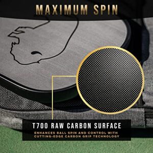 Bison Paddles: Carbon Fiber Pickleball Paddle - Raw Toray T700 Surface Provides Maximum Ball Spin | Elongated or Widened Pickleball Racket Shapes Available - Neoprene Cover Included