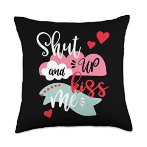 love kisses and hearts shut up and kiss me valentine's day throw pillow, 18x18, multicolor