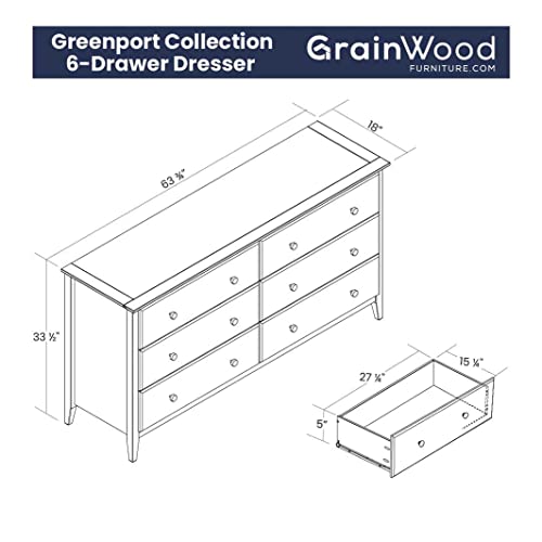 Grain Wood Furniture Greenport 6-Drawer Dresser, Brushed Walnut