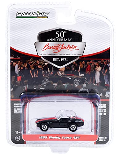 1965 Shelby Cobra 427 Black with Red Stripes (Lot #3002) Barrett Jackson Scottsdale Edition Series 11 1/64 Diecast Model Car by Greenlight 37270 A