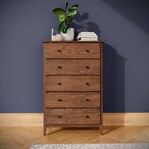grain wood furniture greenport 5-drawer chest, brushed walnut