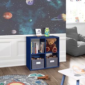 kings brand furniture - 4-cube children's bookcase, kids toy storage shelf organizer for playroom, bedroom, nursery school, blue
