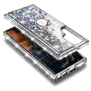 NGB Supremacy Compatible with Samsung Galaxy S23 Ultra Case (6.8 Inch) with Screen Protector (Maximum Coverage, Flexible TPU), Ring Holder/Wrist Strap, Liquid Floating Glitter Cute Case (Crystal Gem)