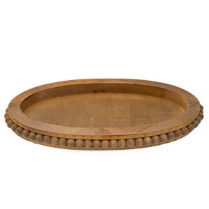 auldhome wood beaded tray (stained wood), decorative farmhouse style oval wooden tray
