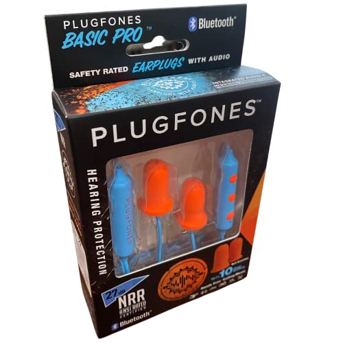 Plugfones Basic Pro Wireless Bluetooth in-Ear Earplug Earbuds - Noise Reduction Headphones with Noise Isolating Mic and Controls (Blue & Orange)