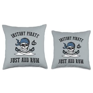 Funny Pirate Lover Gifts Men Women Instant Just Add Rum Funny Pirate Joke Skull Graphic Throw Pillow, 16x16, Multicolor