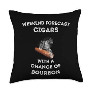 funny cigar accessories weekend forecast chance of bourbon funny cigar throw pillow, 18x18, multicolor