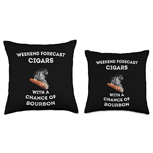 Funny Cigar Accessories Weekend Forecast Chance of Bourbon Funny Cigar Throw Pillow, 18x18, Multicolor