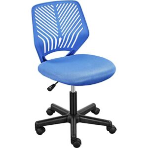 yaheetech students desk chair low-back armless study chair swivel task chair cute bedroom chair with lumbar support adjustable height for youth, blue