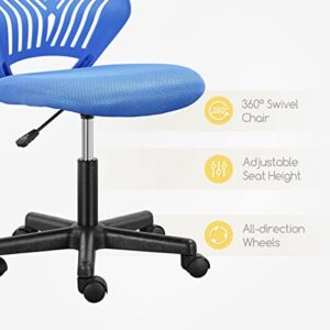 Yaheetech Students Desk Chair Low-Back Armless Study Chair Swivel Task Chair Cute Bedroom Chair with Lumbar Support Adjustable Height for Youth, Blue