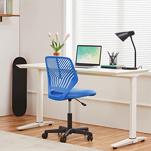 Yaheetech Students Desk Chair Low-Back Armless Study Chair Swivel Task Chair Cute Bedroom Chair with Lumbar Support Adjustable Height for Youth, Blue