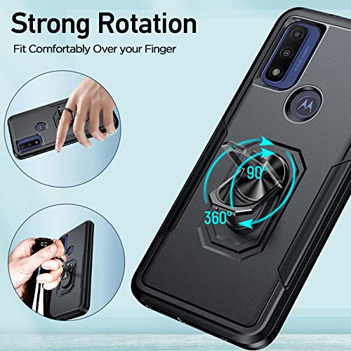 Joytra for Moto G Play 2023 Case, Moto G Pure Phone Case/Moto G Power 2022 Case with 1P Tempered Glass Screen Protector,Protective Phone Case with Magnetic Ring Kickstand for Motorola G Play, Black