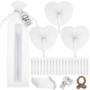 gerrii 50 pcs folding handheld fans paper white wedding fans heart shaped folding fans with labels and gift bags for wedding celebration birthday party bridal shower favors kids supplies